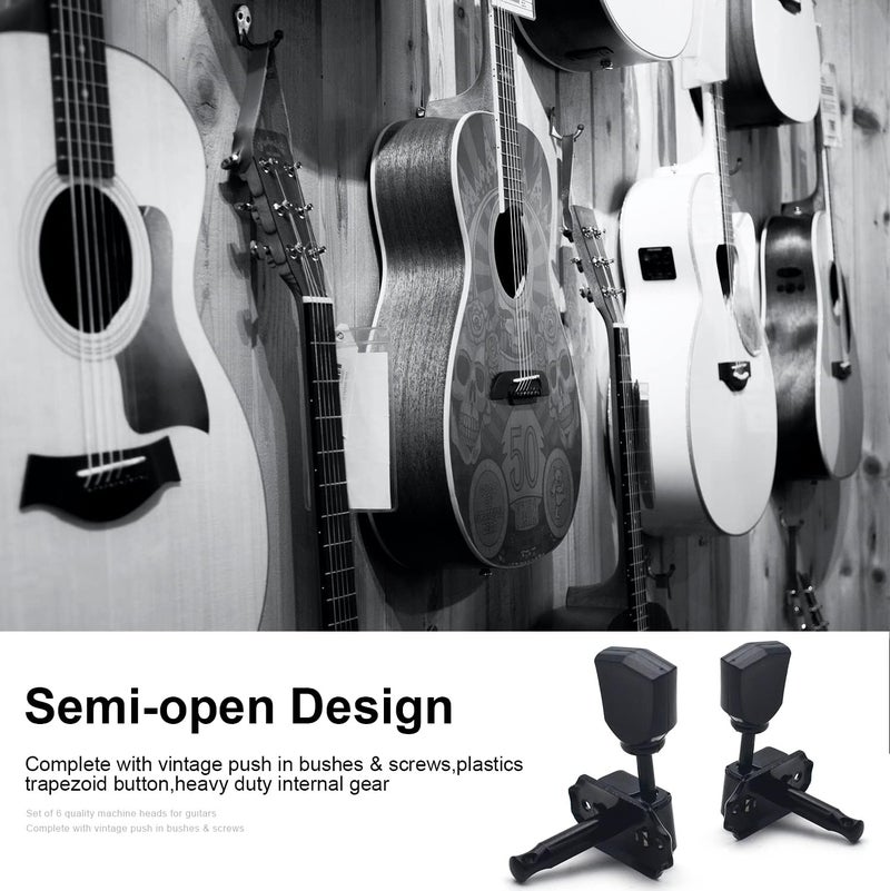 MAXCHEER 3R3L Vintage Guitar Deluxe String Tuning Pegs Machine Heads Greenish Button for Epiphone Les Paul Style Guitar Replacement (Black) - Image 3